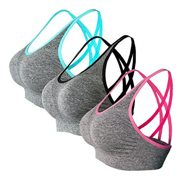 AKAMC Womens Removable Padded Sports Bras Medium Support Workout Yoga Bra 3 Pack 